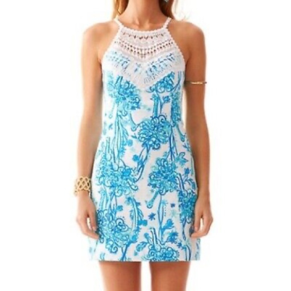 Lilly Pulitzer Pearl Lace Neck Shift Dress in Blue (00) - Picture 2 of 7